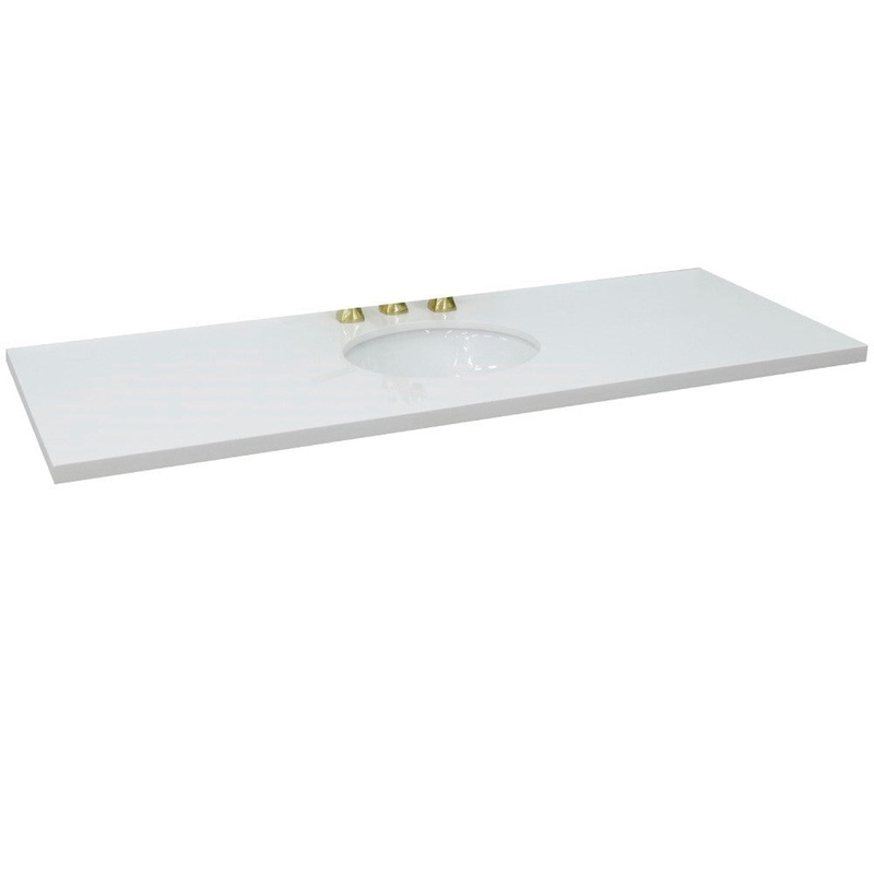 Bellaterra Home 61" x 22" White Quartz Three Hole Vanity Top With Undermount Oval Sink and Overflow