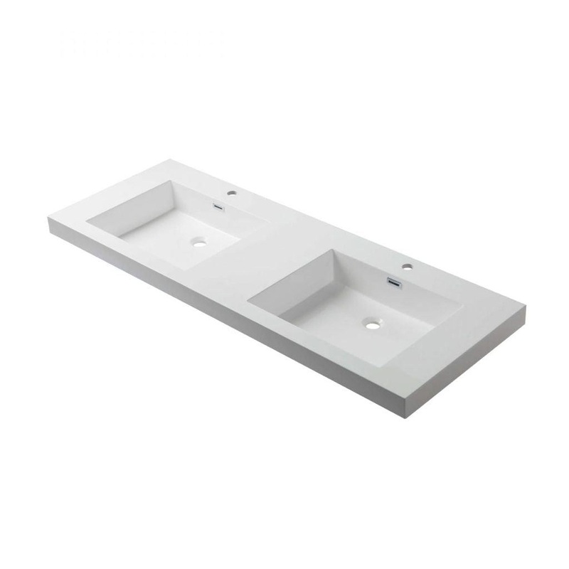 Blossom 60" x 22" White Rectangular Acrylic Vanity Top With Integrated Double Sink And Overflow