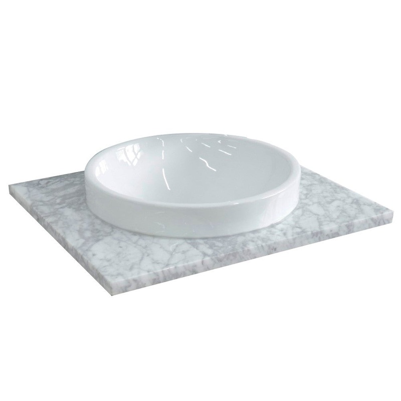 Bellaterra Home 25" x 22" White Carrara Marble Vanity Top With Semi-recessed Round Sink and Overflow