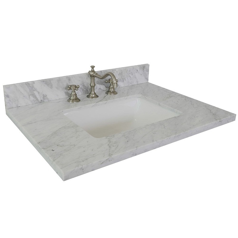 Bellaterra Home 31" x 22" White Carrara Marble Three Hole Vanity Top With Undermount Rectangular Sink and Overflow