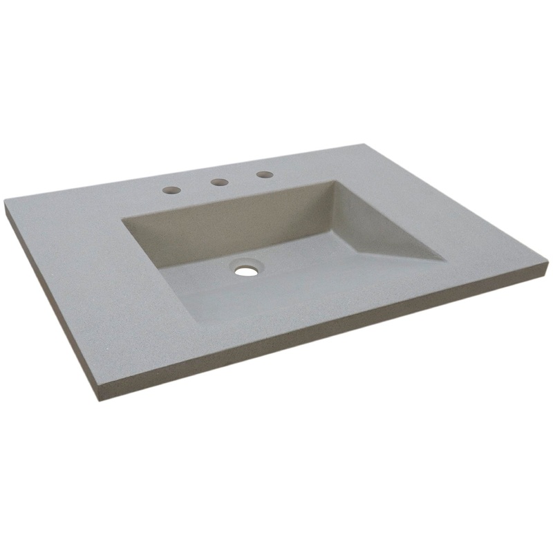 Bellaterra Home 31" x 22" White Concrete Three Hole Vanity Top With Integrated Rectangular Ramp Sink