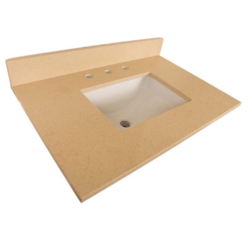 Bellaterra Home 32" x 22" Beige Quartz Three Hole Vanity Top With Undermount Rectangular Sink and Overflow