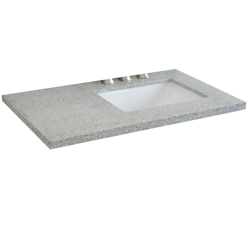 Bellaterra Home 37" x 22" Gray Granite Three Hole Vanity Top With Right Offset Undermount Rectangular Sink and Overflow