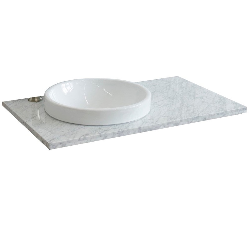 Bellaterra Home 37" x 22" White Carrara Marble Vanity Top With Left Offset Semi-recessed Round Sink and Overflow