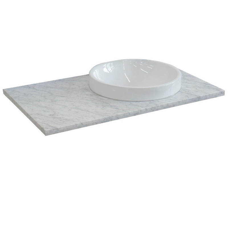 Bellaterra Home 37" x 22" White Carrara Marble Vanity Top With Right Offset Semi-recessed Round Sink and Overflow