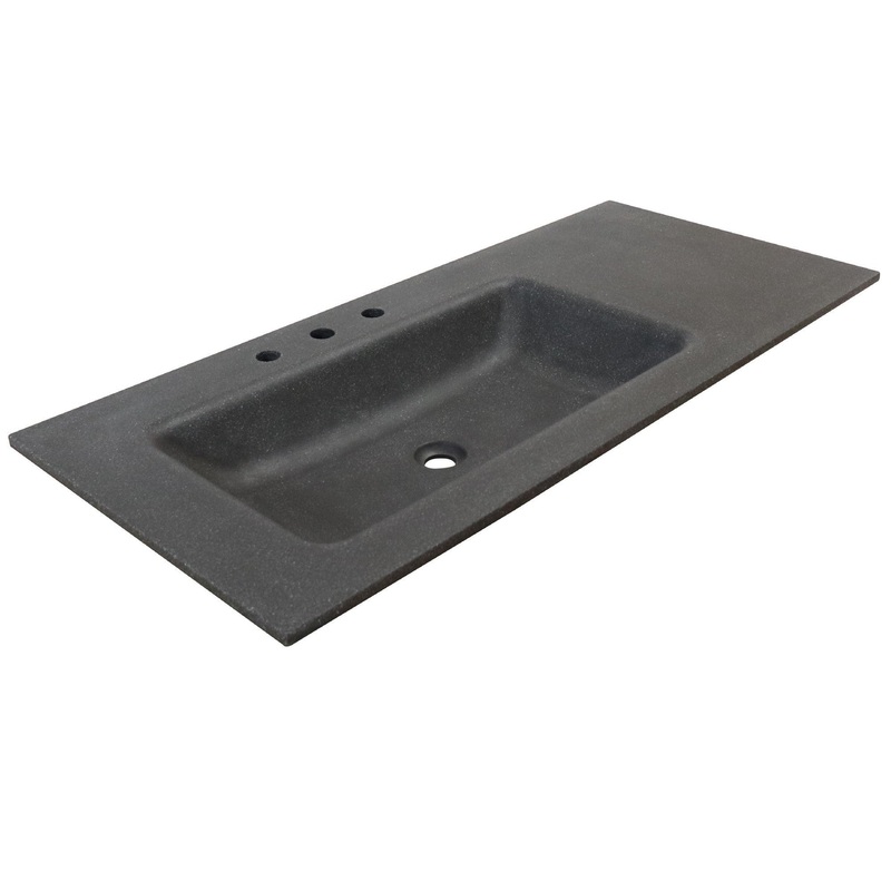 Bellaterra Home 49" x 22" Black Concrete Three Hole Vanity Top With Left Offset Integrated Rectangular Sink