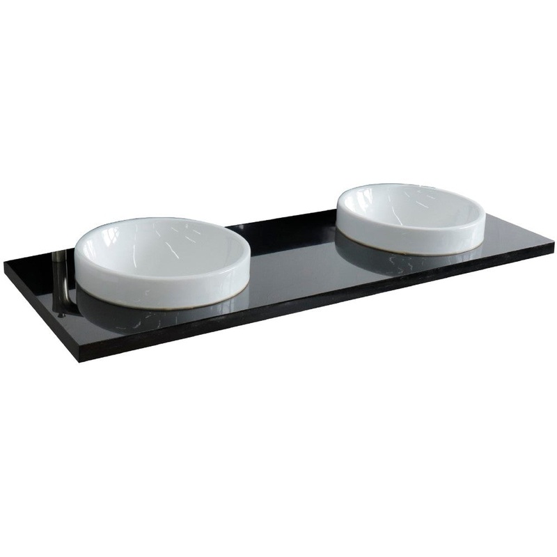 Bellaterra Home 61" x 22" Black Galaxy Granite Vanity Top With Double Semi-recessed Round Sink and Overflow