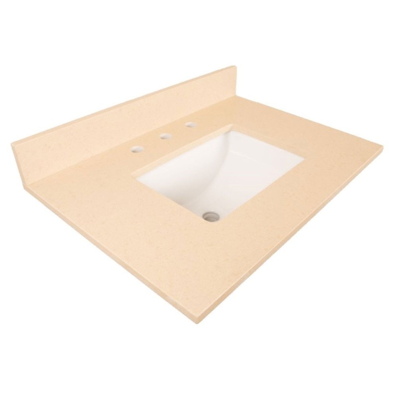 Bellaterra Home 7613-TOP-CR 30" x 22" Beige Quartz Three Hole Vanity Top With Undermount Rectangular Sink and Overflow