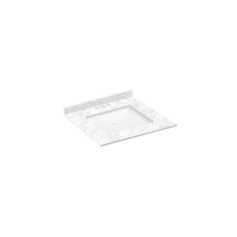 LessCare 25" x 22" Cara White Vanity Top with Square Sink - 4 in Faucet Spread