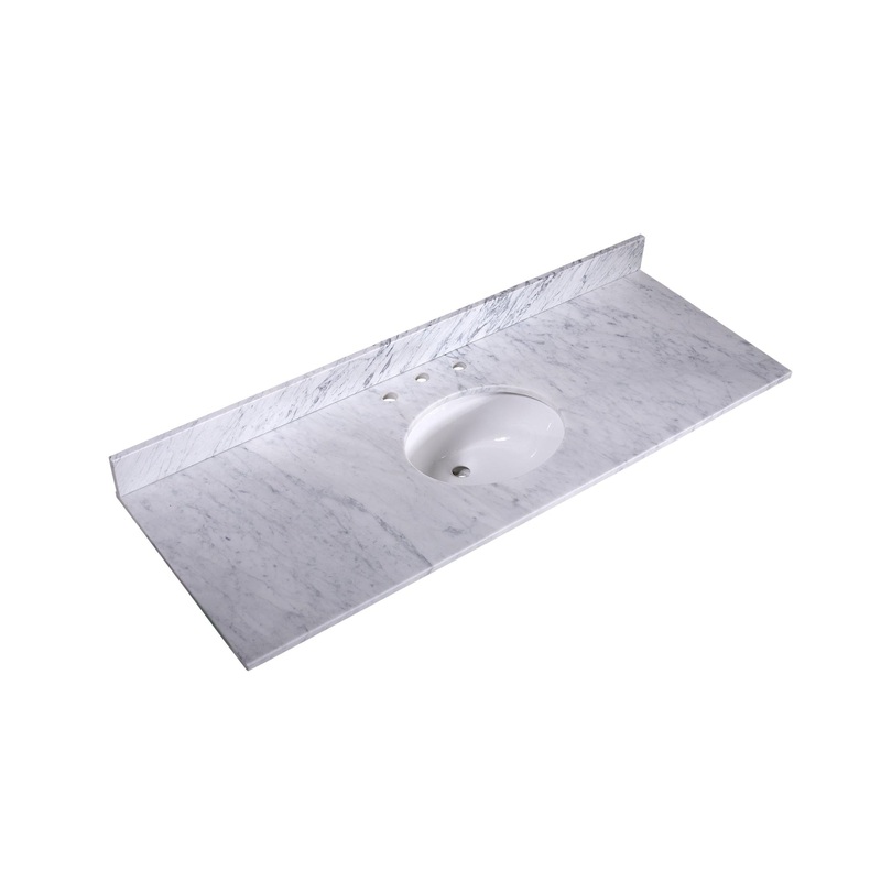 Silkroad Exclusive 60" x 22" White Carrara Marble Vanity Top With White Single Oval Undermount Sink and 4" Backsplash