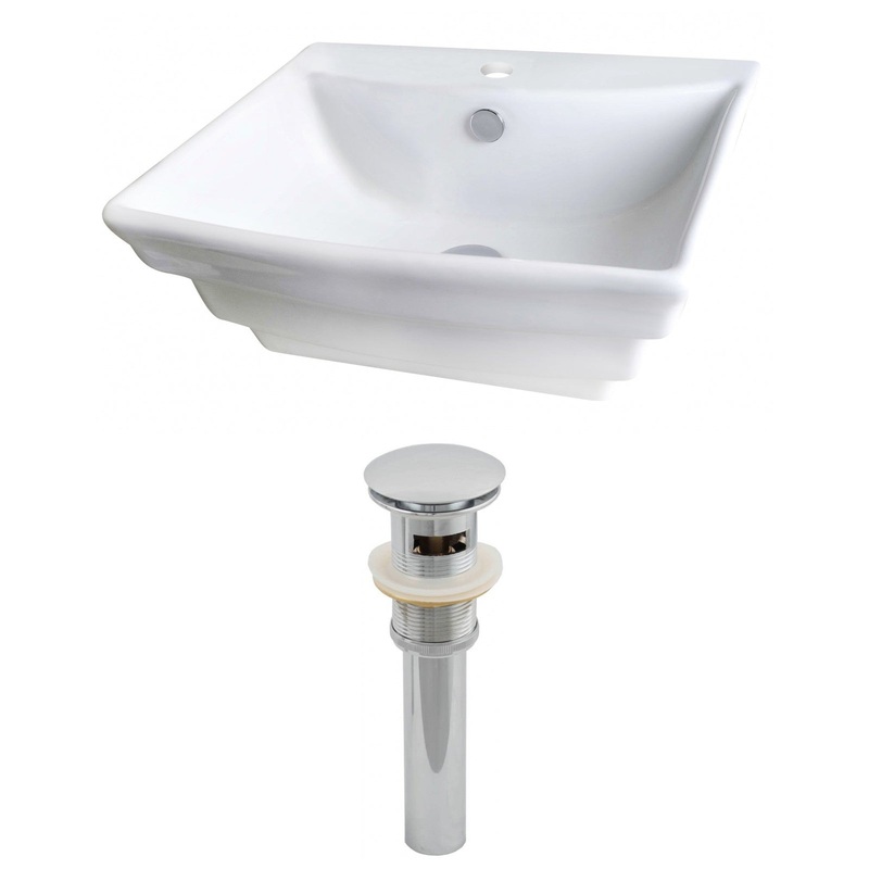 American Imaginations AI-14785 20" White Rectangular Ceramic Above Counter Bathroom Vessel Sink Set