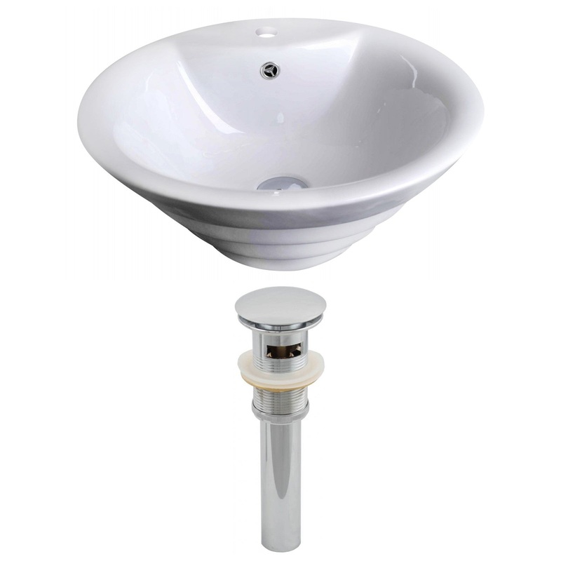 American Imaginations AI-14786 19" White Round Ceramic Above Counter Bathroom Vessel Sink Set