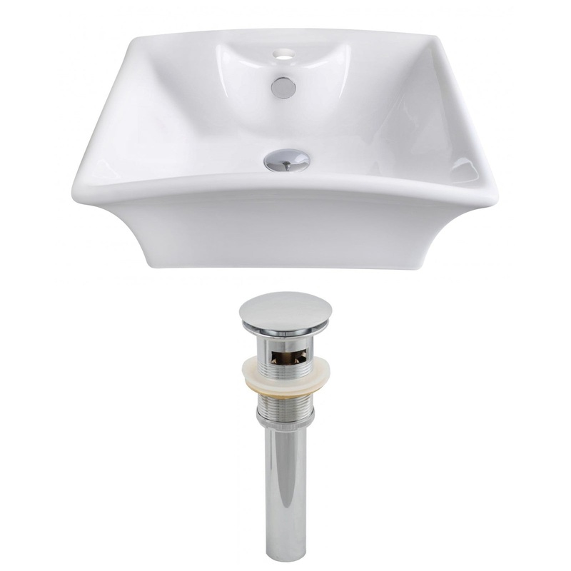 American Imaginations AI-14787 20" White Rectangular Ceramic Above Counter Bathroom Vessel Sink Set