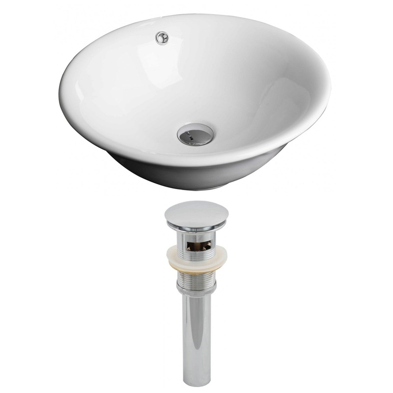 American Imaginations AI-14789 17" White Round Ceramic Above Counter Bathroom Vessel Sink Set