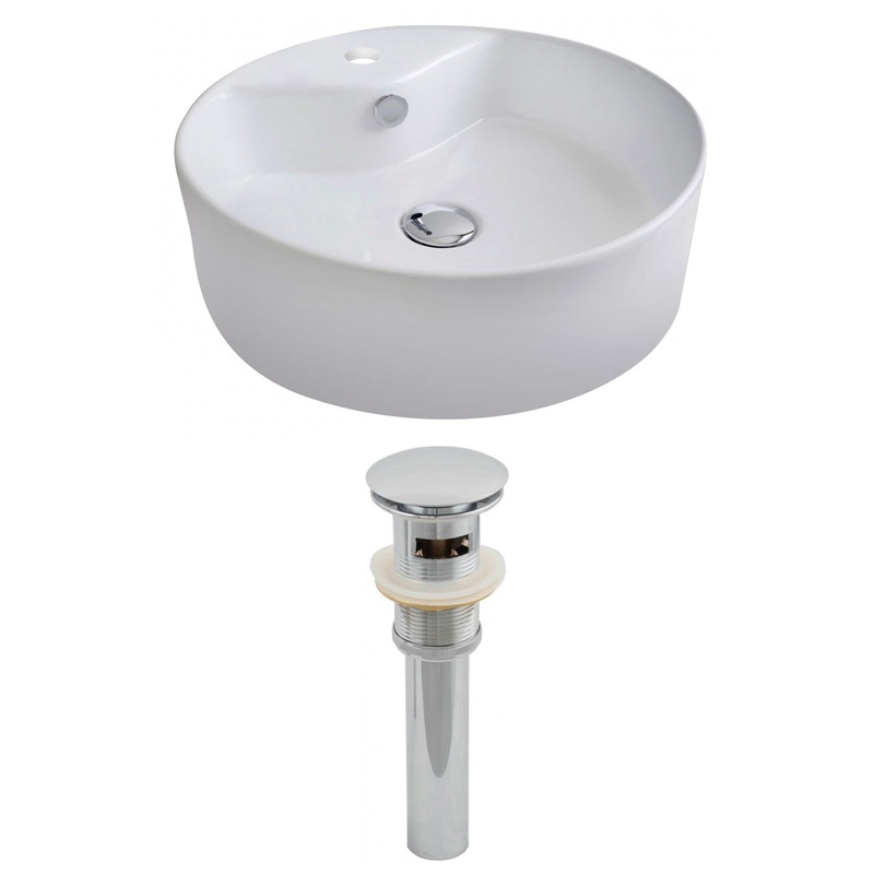 American Imaginations AI-14791 18" White Round Ceramic Above Counter Bathroom Vessel Sink Set