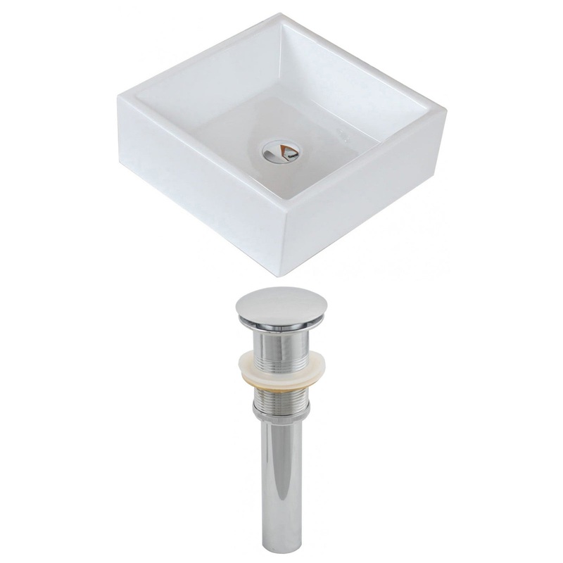 American Imaginations AI-14792 15" White Square Ceramic Above Counter Bathroom Vessel Sink Set