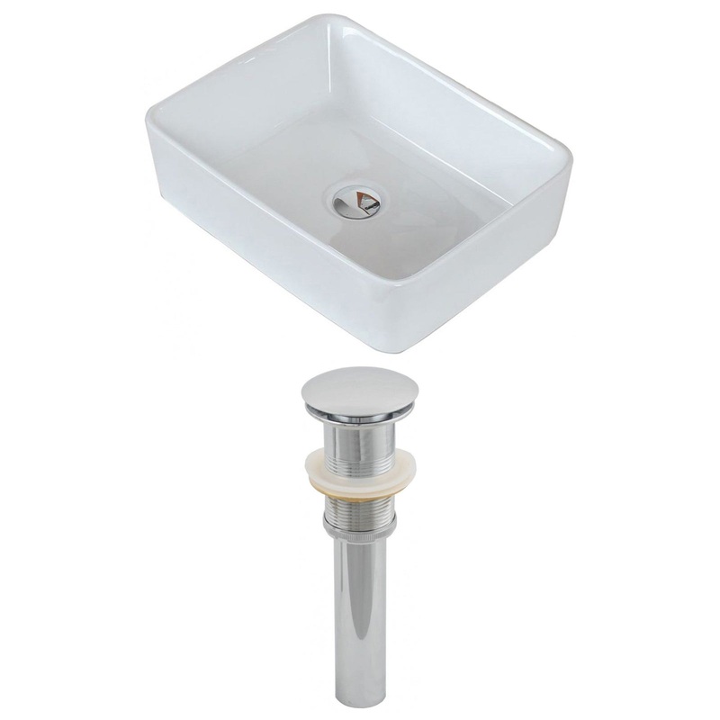 American Imaginations AI-14793 19" White Rectangular Ceramic Above Counter Bathroom Vessel Sink Set