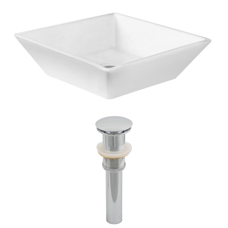 American Imaginations AI-14796 16" White Square Ceramic Above Counter Bathroom Vessel Sink Set