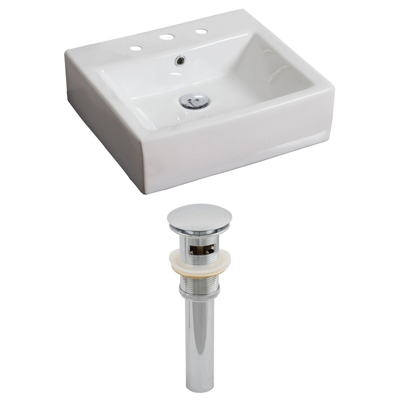 American Imaginations AI-14805 21" White Rectangular Ceramic Above Counter Bathroom Vessel Sink Set