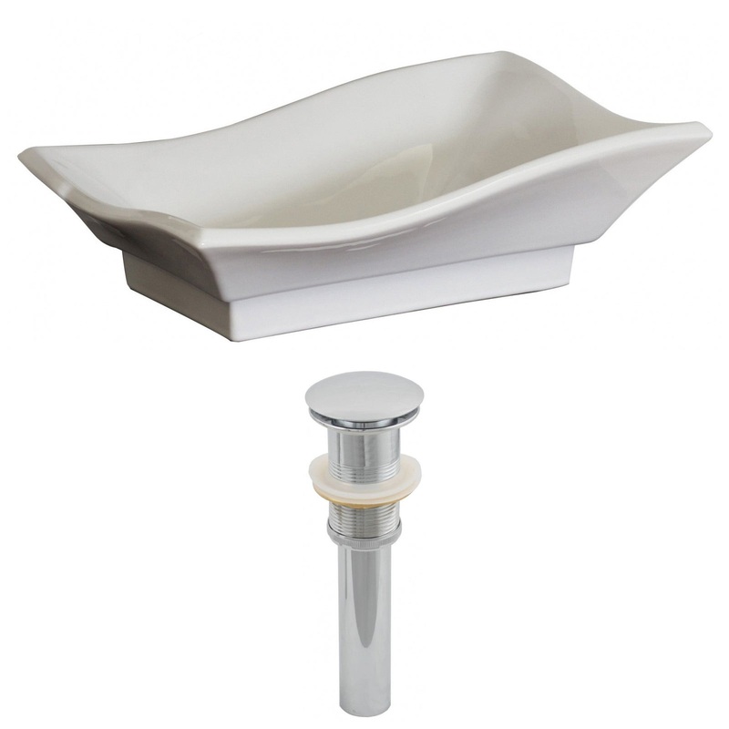 American Imaginations AI-14809 20" White Unique Ceramic Above Counter Bathroom Vessel Sink Set