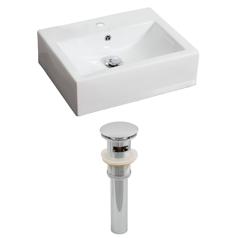 American Imaginations AI-14810 20" White Rectangular Ceramic Above Counter Bathroom Vessel Sink Set