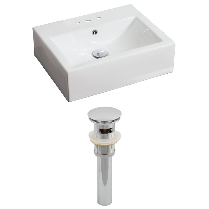 American Imaginations AI-14811 20" White Rectangular Ceramic Above Counter Bathroom Vessel Sink Set