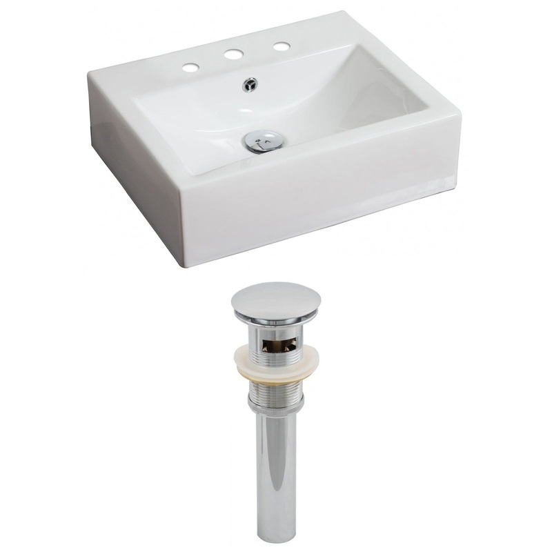 American Imaginations AI-14812 20" White Rectangular Ceramic Above Counter Bathroom Vessel Sink Set