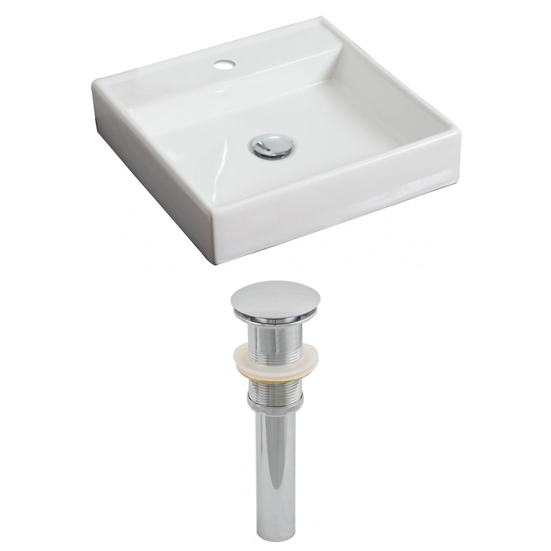 American Imaginations AI-14813 18" White Square Ceramic Above Counter Bathroom Vessel Sink Set