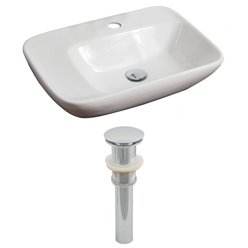 American Imaginations AI-14816 24" White Rectangular Ceramic Above Counter Bathroom Vessel Sink Set