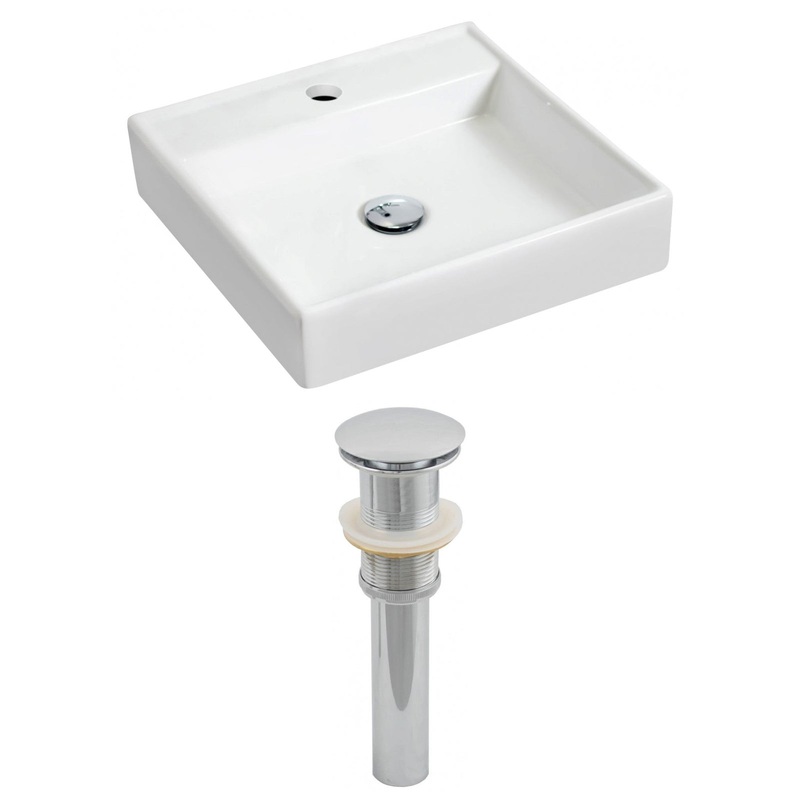 American Imaginations AI-14831 18" White Square Ceramic Wall Mount Bathroom Vessel Sink Set
