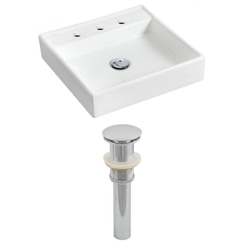 American Imaginations AI-14833 18" White Square Ceramic Wall Mount Bathroom Vessel Sink Set
