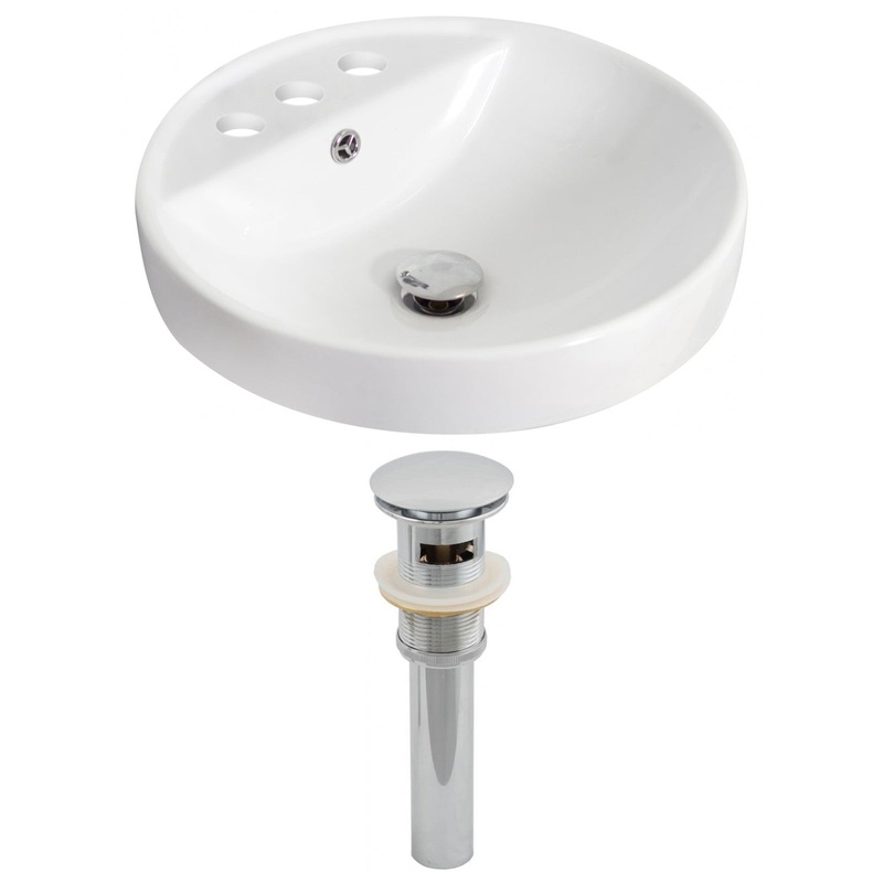 American Imaginations AI-14834 18" White Round Ceramic Drop In Bathroom Vessel Sink Set