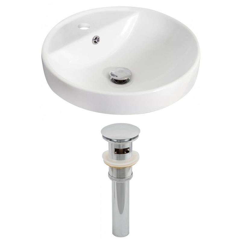 American Imaginations AI-14835 18" White Round Ceramic Drop In Bathroom Vessel Sink Set