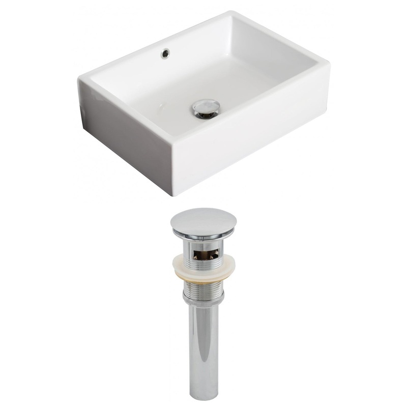 American Imaginations AI-14838 20" White Rectangular Ceramic Above Counter Bathroom Vessel Sink Set
