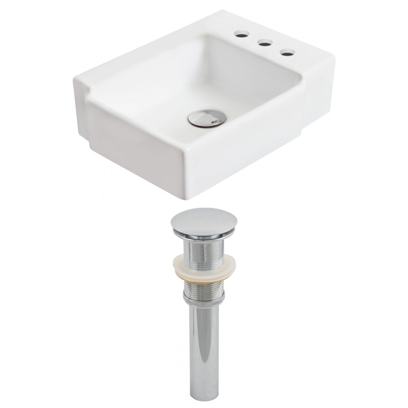 American Imaginations AI-14843 16" White Rectangular Ceramic Wall Mount Bathroom Vessel Sink Set