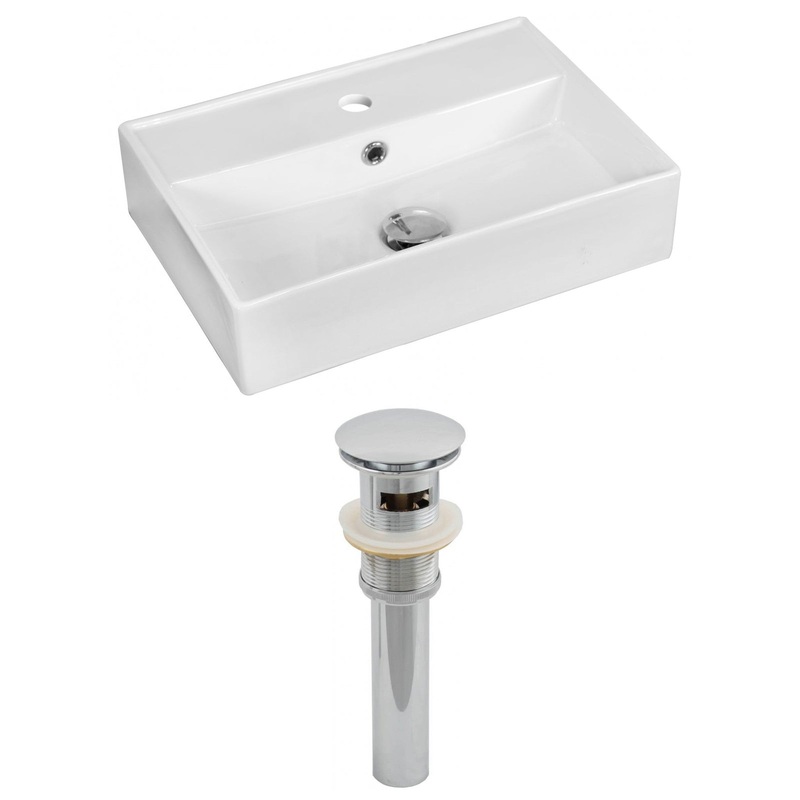American Imaginations AI-14848 20" White Rectangular Ceramic Above Counter Bathroom Vessel Sink Set
