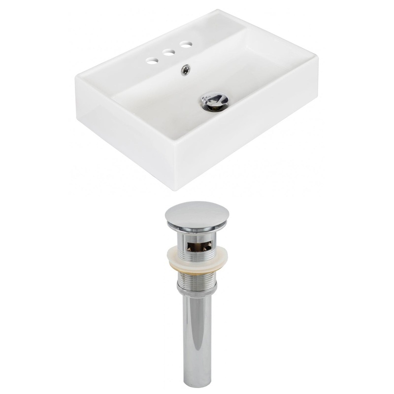 American Imaginations AI-14849 20" White Rectangular Ceramic Above Counter Bathroom Vessel Sink Set