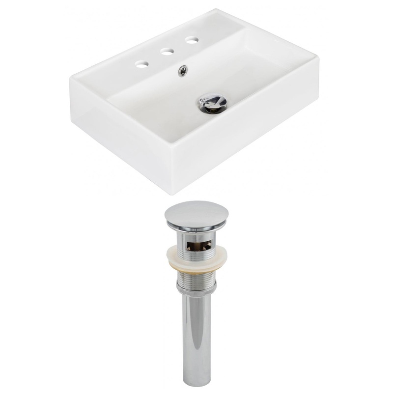 American Imaginations AI-14850 20" White Rectangular Ceramic Above Counter Bathroom Vessel Sink Set