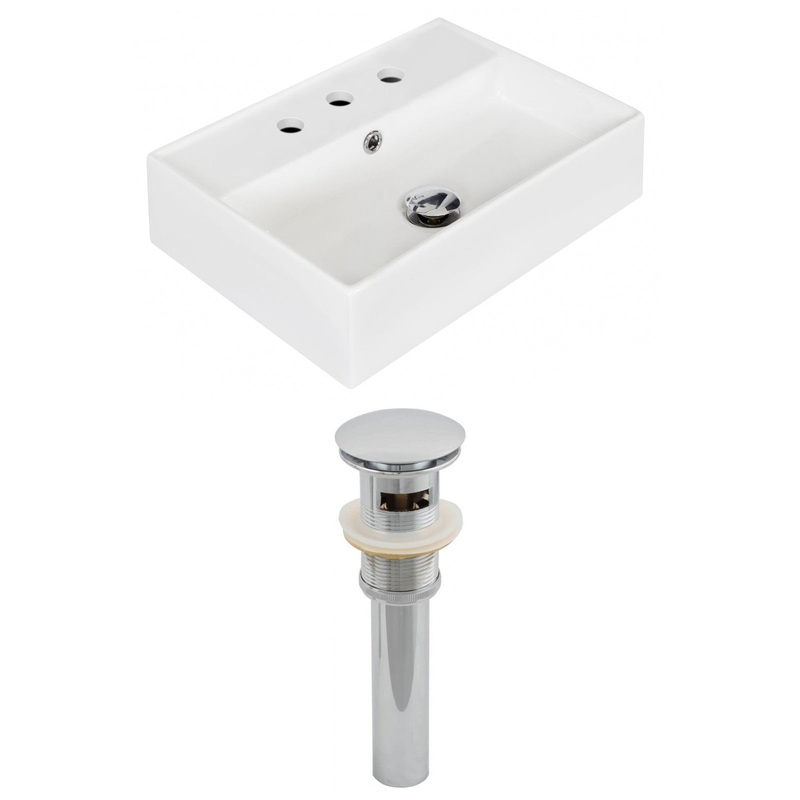 American Imaginations AI-14853 20" White Rectangular Ceramic Wall Mount Bathroom Vessel Sink Set