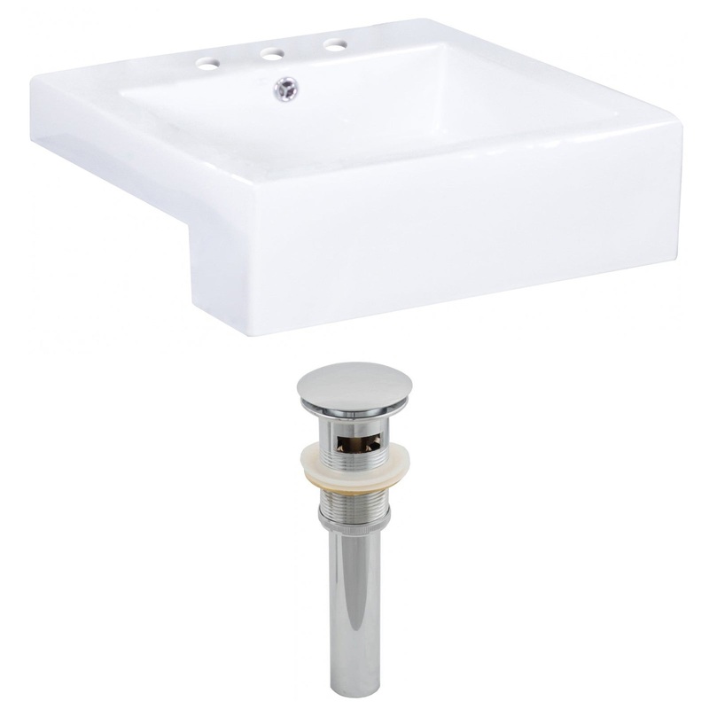 American Imaginations AI-14854 20" White Rectangular Ceramic Semi-Recessed Bathroom Vessel Sink Set
