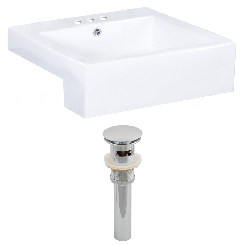 American Imaginations AI-14855 20" White Rectangular Ceramic Semi-Recessed Bathroom Vessel Sink Set