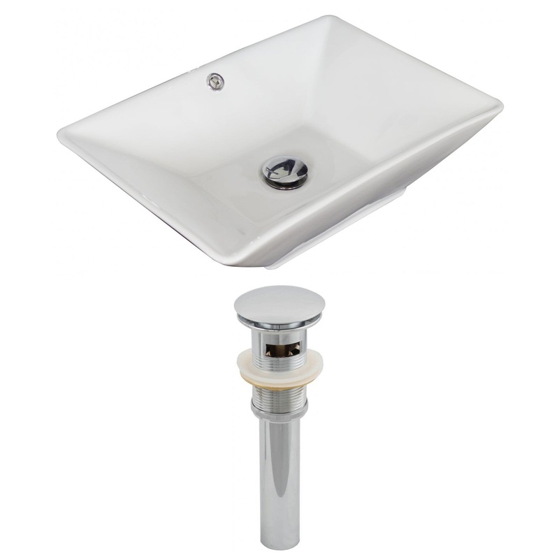 American Imaginations AI-14859 22" White Rectangular Ceramic Above Counter Bathroom Vessel Sink Set