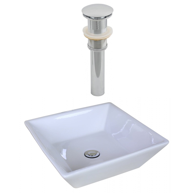 American Imaginations AI-14876 16" White Square Ceramic Above Counter Bathroom Vessel Sink Set