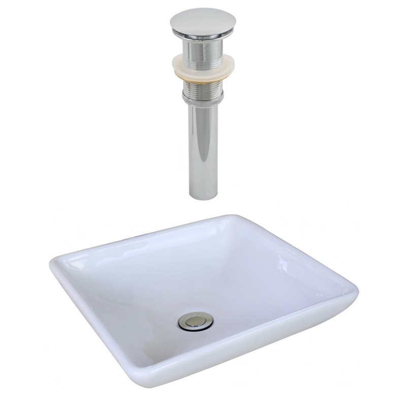 American Imaginations AI-14877 16" White Square Ceramic Above Counter Bathroom Vessel Sink Set
