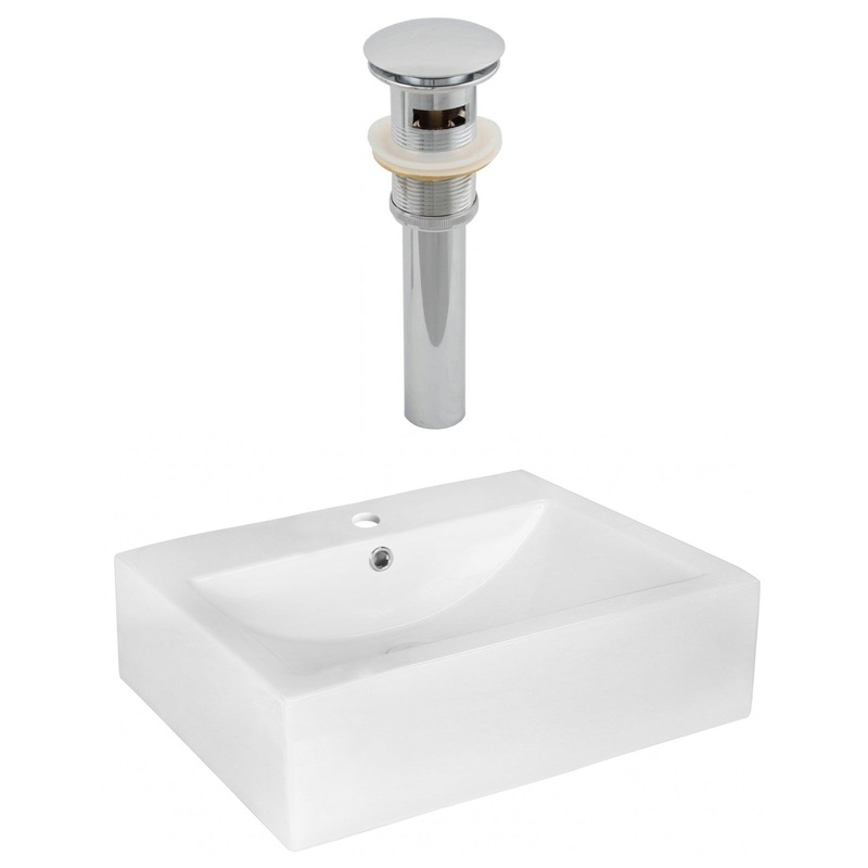 American Imaginations AI-14880 20" White Rectangular Ceramic Above Counter Bathroom Vessel Sink Set