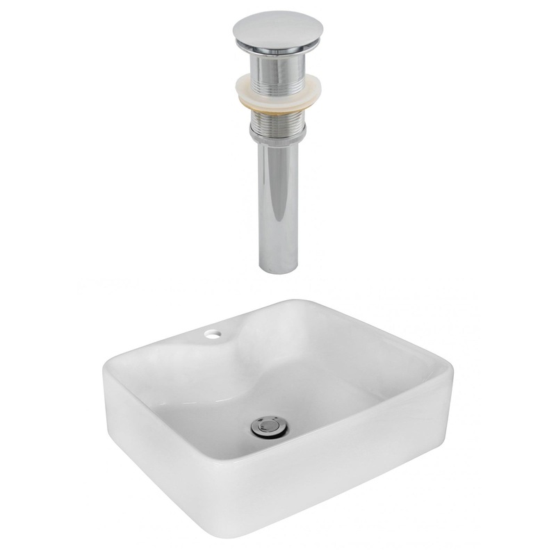 American Imaginations AI-14882 19" White Rectangular Ceramic Above Counter Bathroom Vessel Sink Set