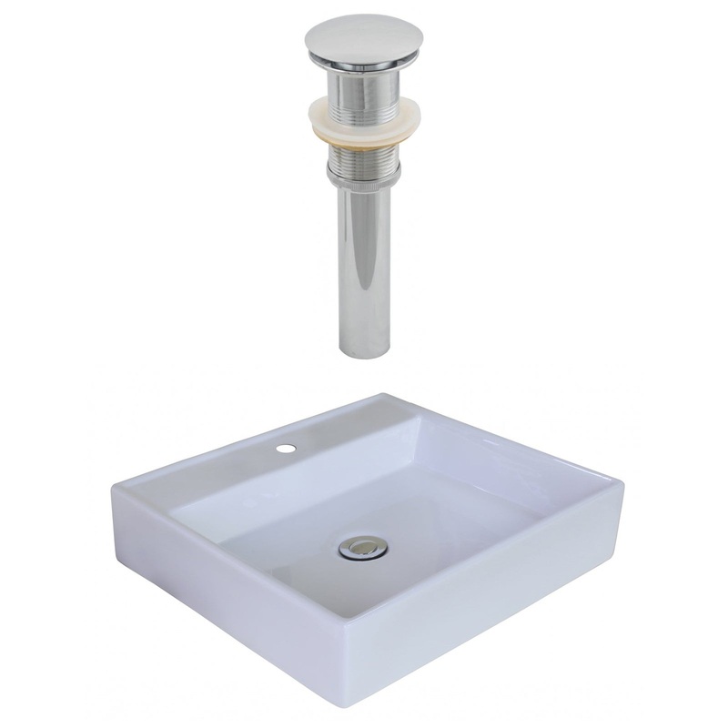 American Imaginations AI-14884 17" White Rectangular Ceramic Above Counter Bathroom Vessel Sink Set