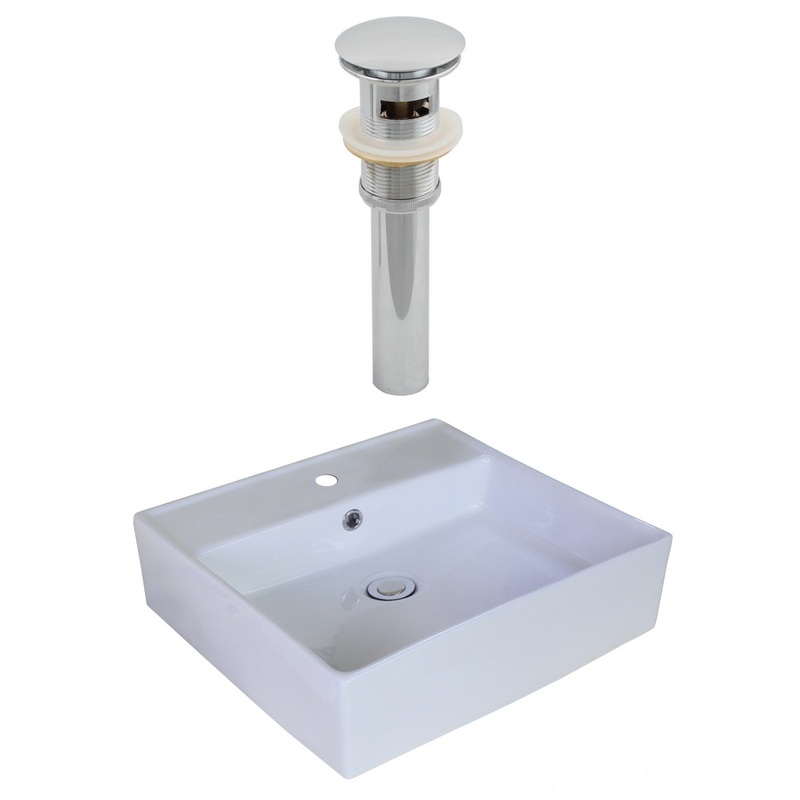 American Imaginations AI-14885 18" White Rectangular Ceramic Above Counter Bathroom Vessel Sink Set