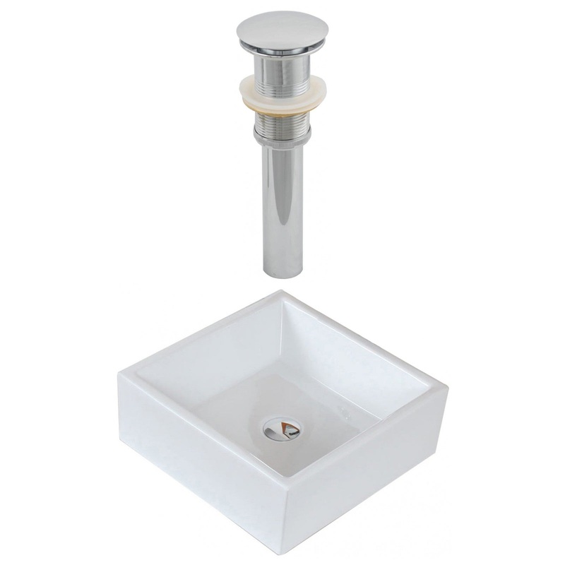 American Imaginations AI-14894 15" White Square Ceramic Above Counter Bathroom Vessel Sink Set
