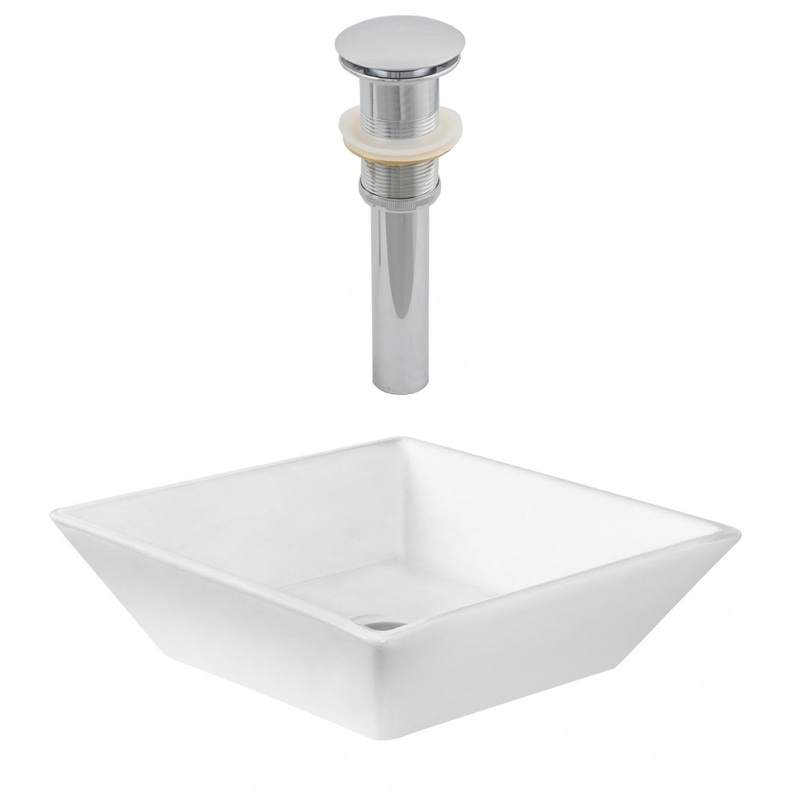 American Imaginations AI-14896 16" White Square Ceramic Above Counter Bathroom Vessel Sink Set
